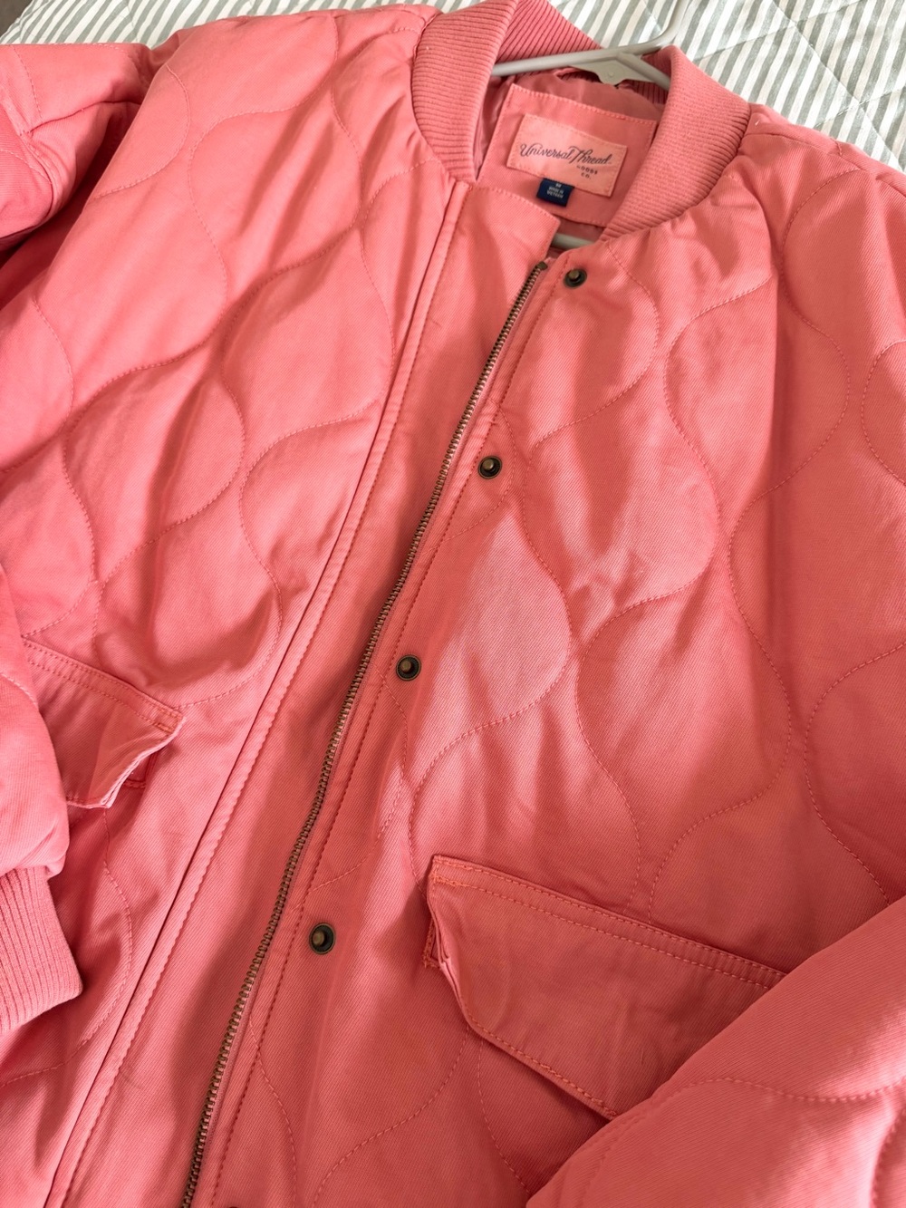 Universal Thread Coral-Pink Quilted Bomber Jacket
